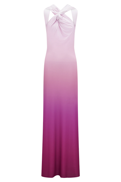 Marlee Asymmetrical Slinky Maxi Dress - Ombre Pink