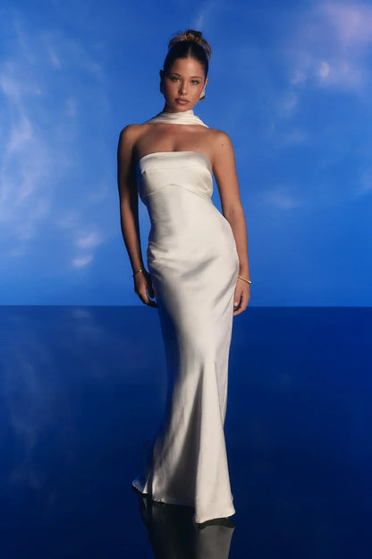 Damsel Reverse Halter Maxi Dress Oyster