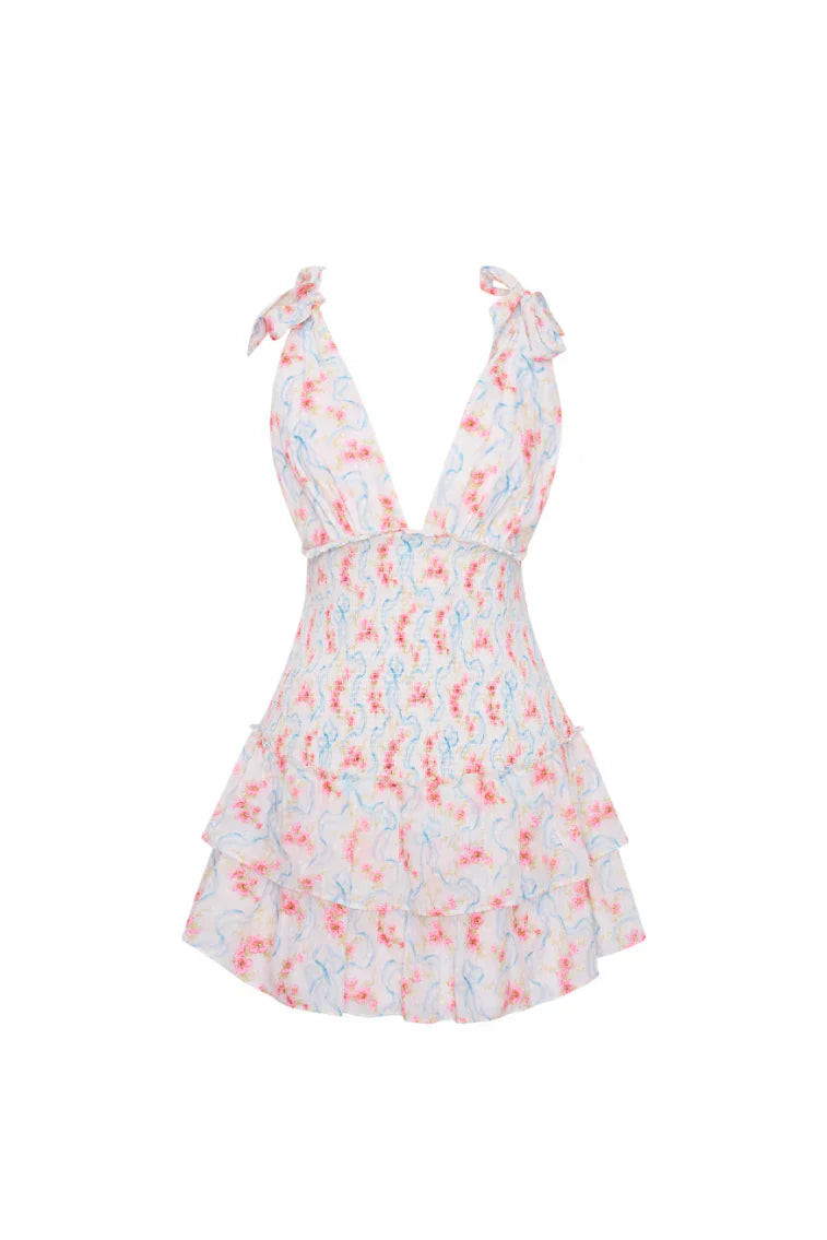 Rossi Cotton Floral Smocked Mini Dress