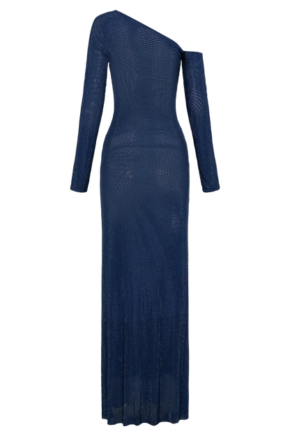 Marcia Diamante Long Sleeve Maxi Dress - Navy