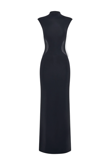 Massie Slinky And Mesh Maxi Dress - Black