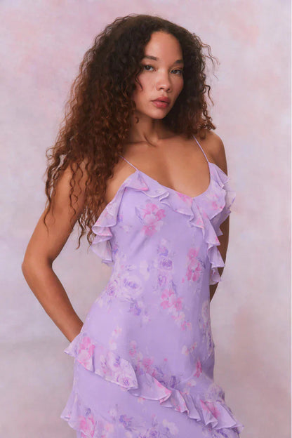 Rialto Fragrance Print Maxi Dress-HIBISCUS