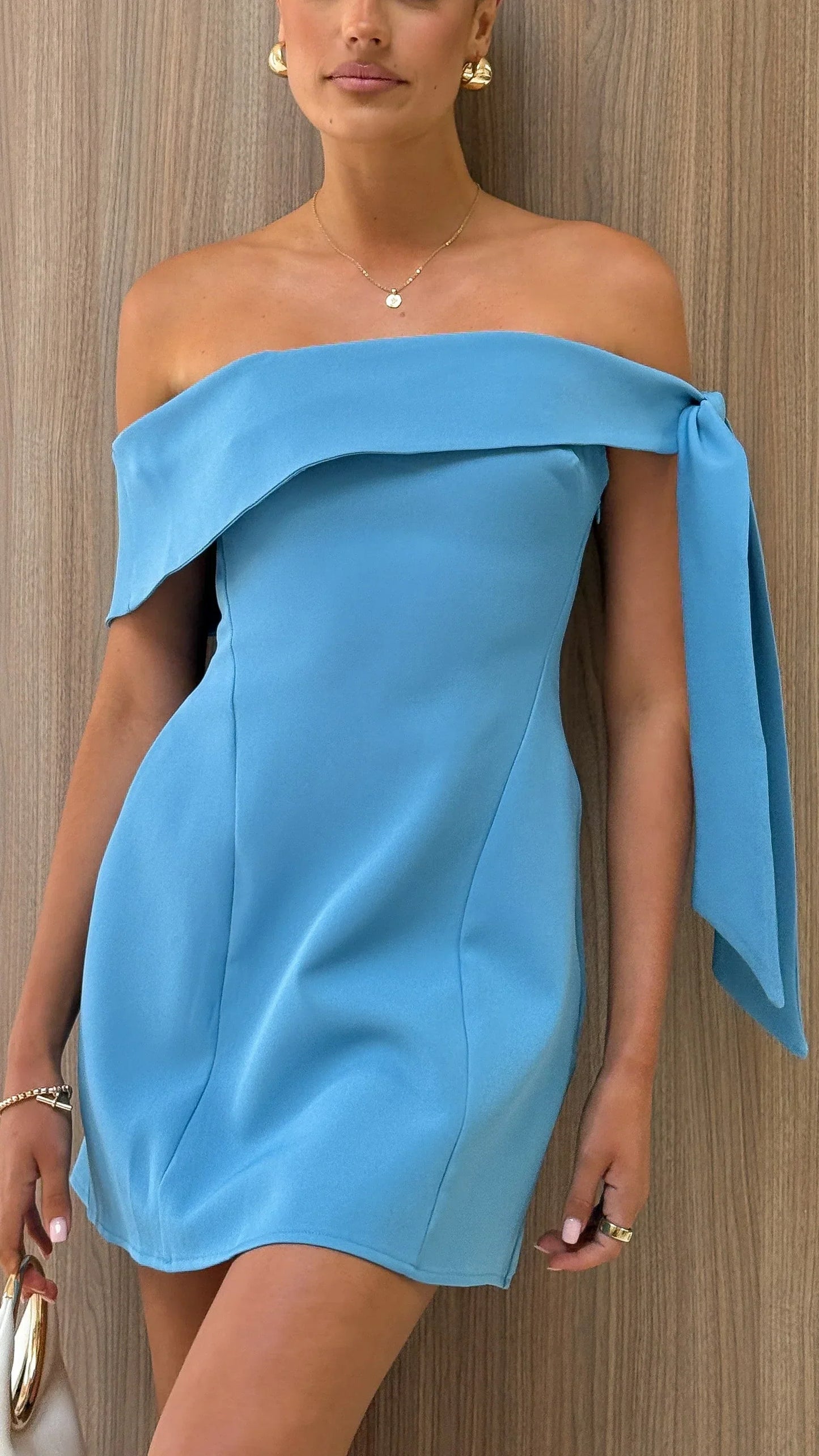 Halen Off Shoulder Mini Dress - Blue