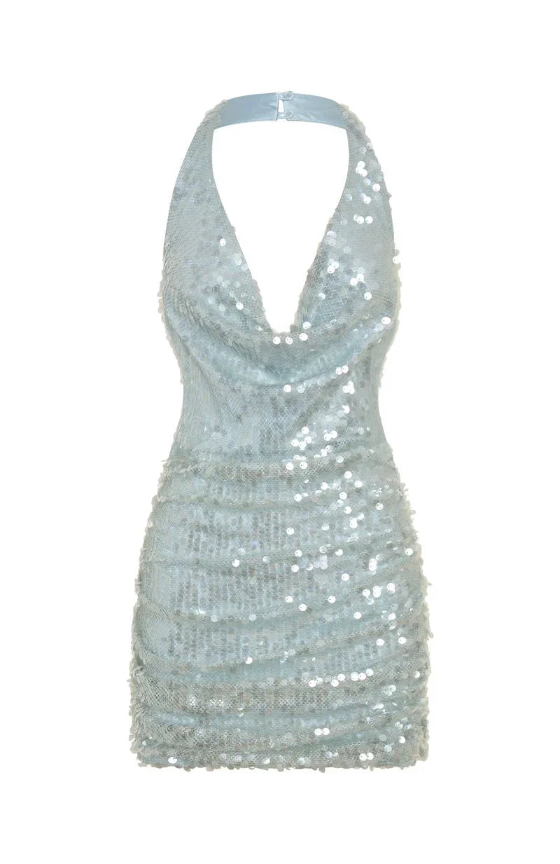 At The Function Halter Mini Dress Mist