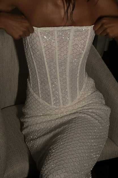 Gemma Strapless Sequin Maxi Dress - White