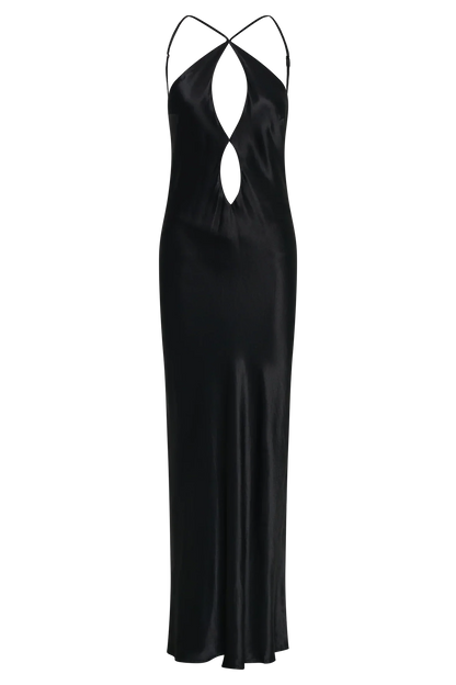 Lucia Satin Cut Out Maxi Dress - Black