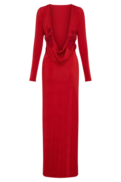Bennett Slinky Long Sleeve Maxi Dress - Ruby