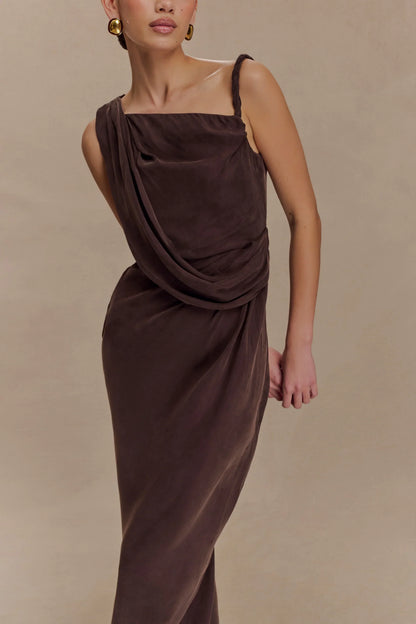Lorieanne Draped Maxi Dress - Dark Chocolate