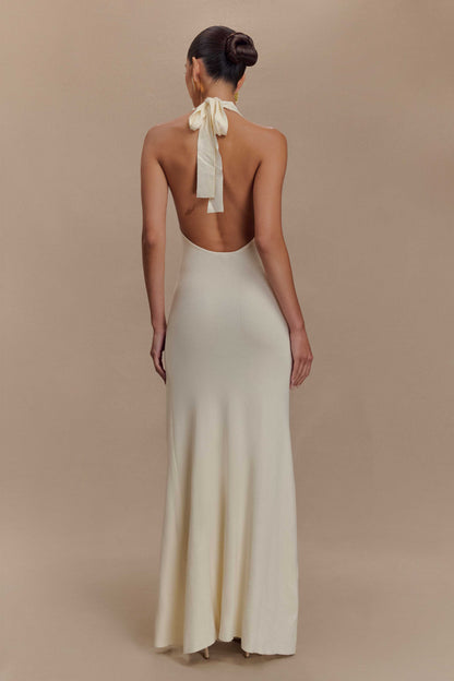 Shiloh Rose Knit Halter Maxi Dress - Ivory