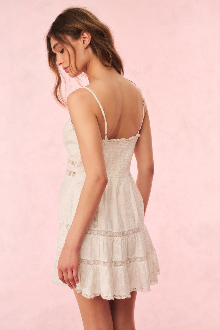 Solbina Cotton Rose & Bow Mini Dress - WHITE