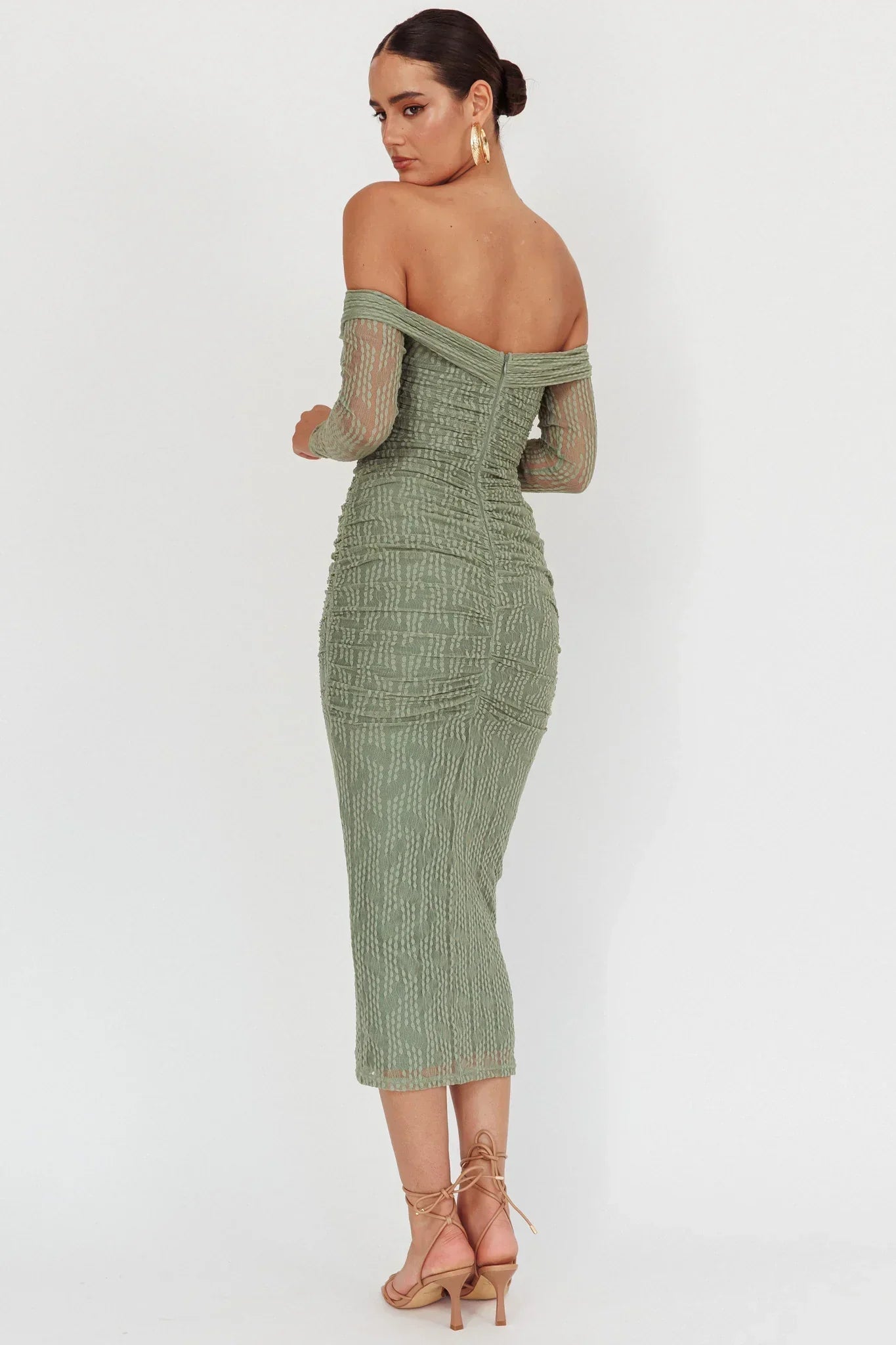 Oliana Off-Shoulder Mesh Maxi Dress Fern