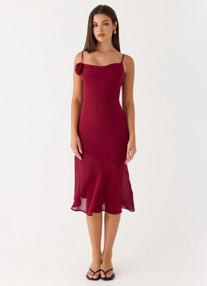 Anne Midi Dress - Deep Red