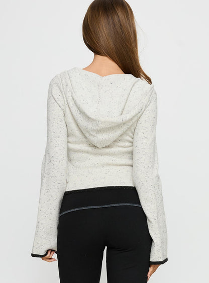 Brandea Zip Through Knit Hoodie White Marle