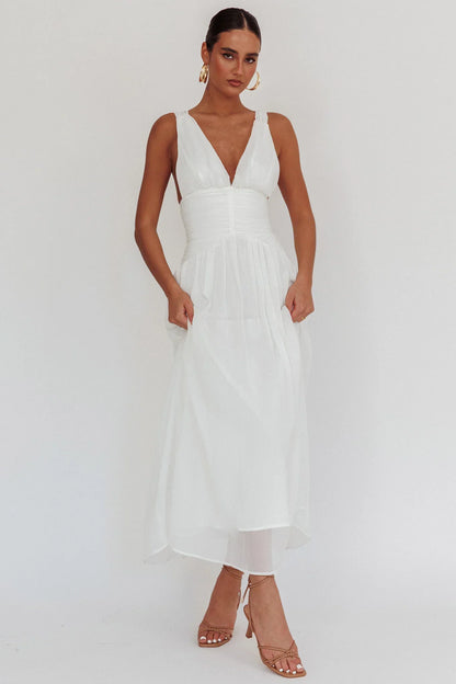 Sammi Ruched Waist Tied Back Maxi Dress White