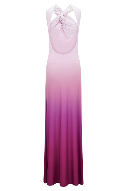 Marlee Asymmetrical Slinky Maxi Dress - Ombre Pink