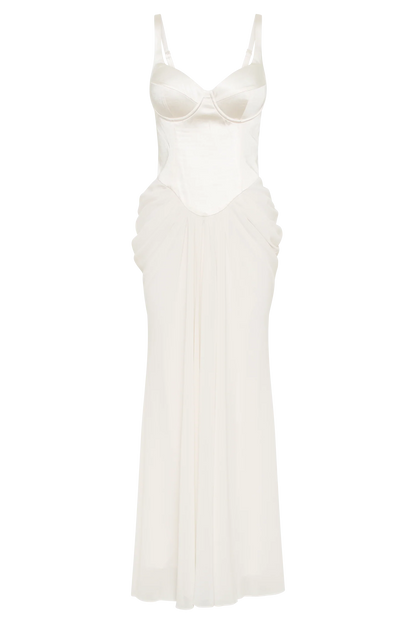 Leila Satin Corset Maxi Dress - Ivory