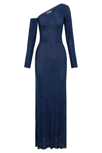 Marcia Diamante Long Sleeve Maxi Dress - Navy