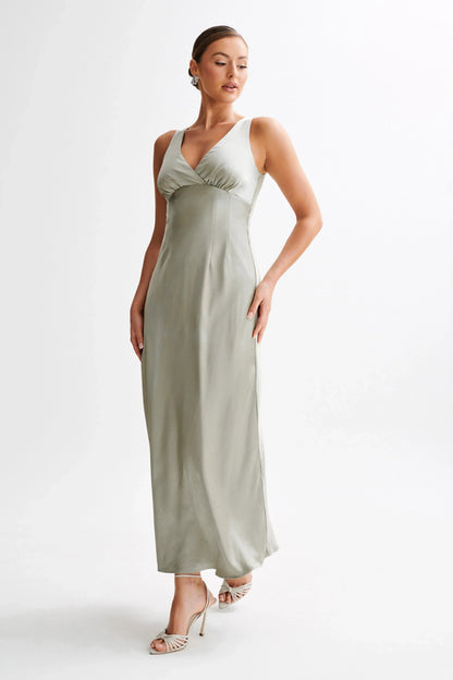 Meghan Satin Maxi Dress - Sage