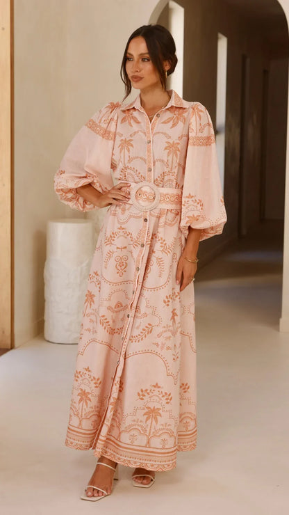 Xander Long Sleeve Maxi Dress - Natural