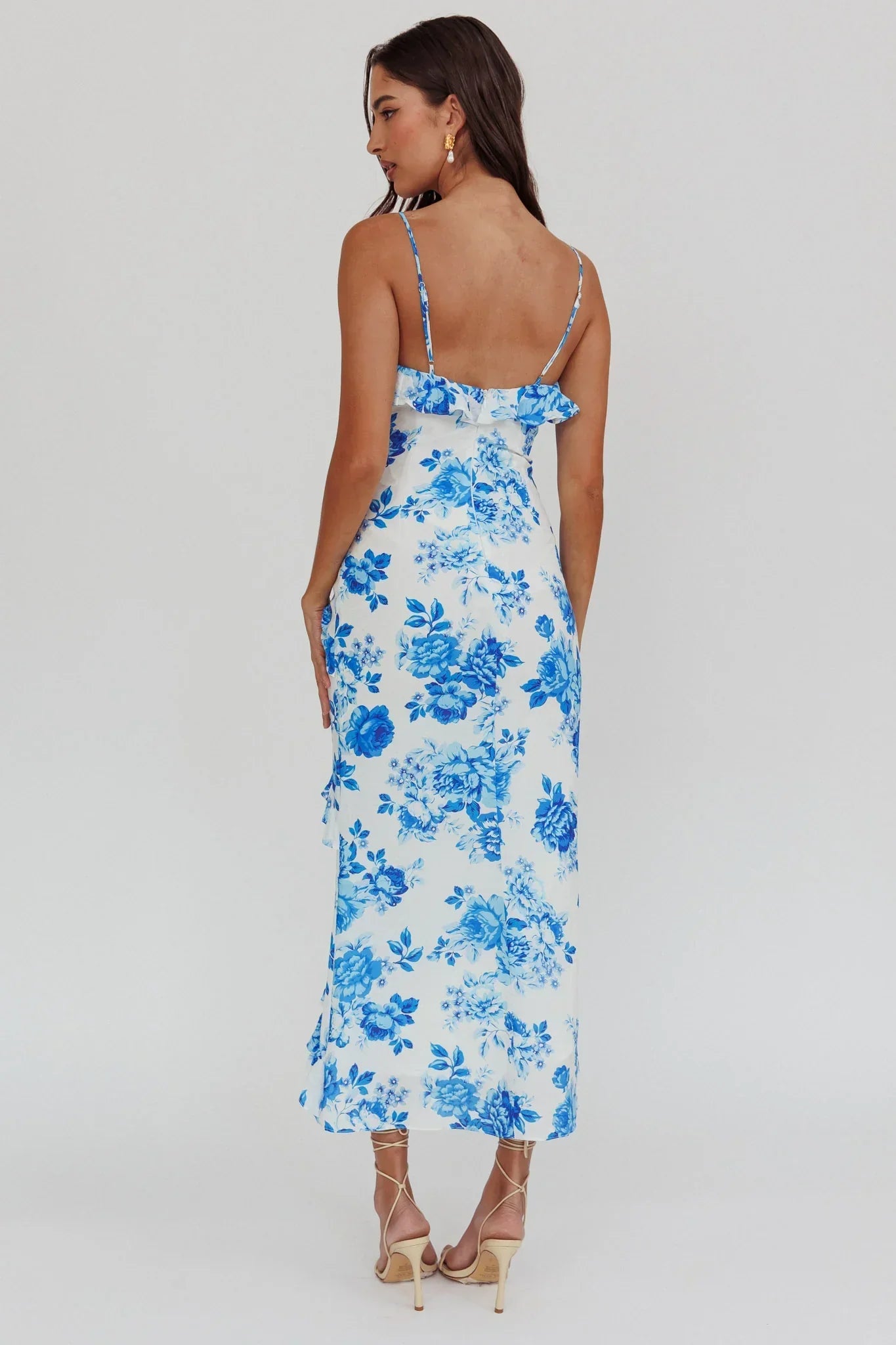 Silvana Frill Trim Maxi Dress Floral Blue