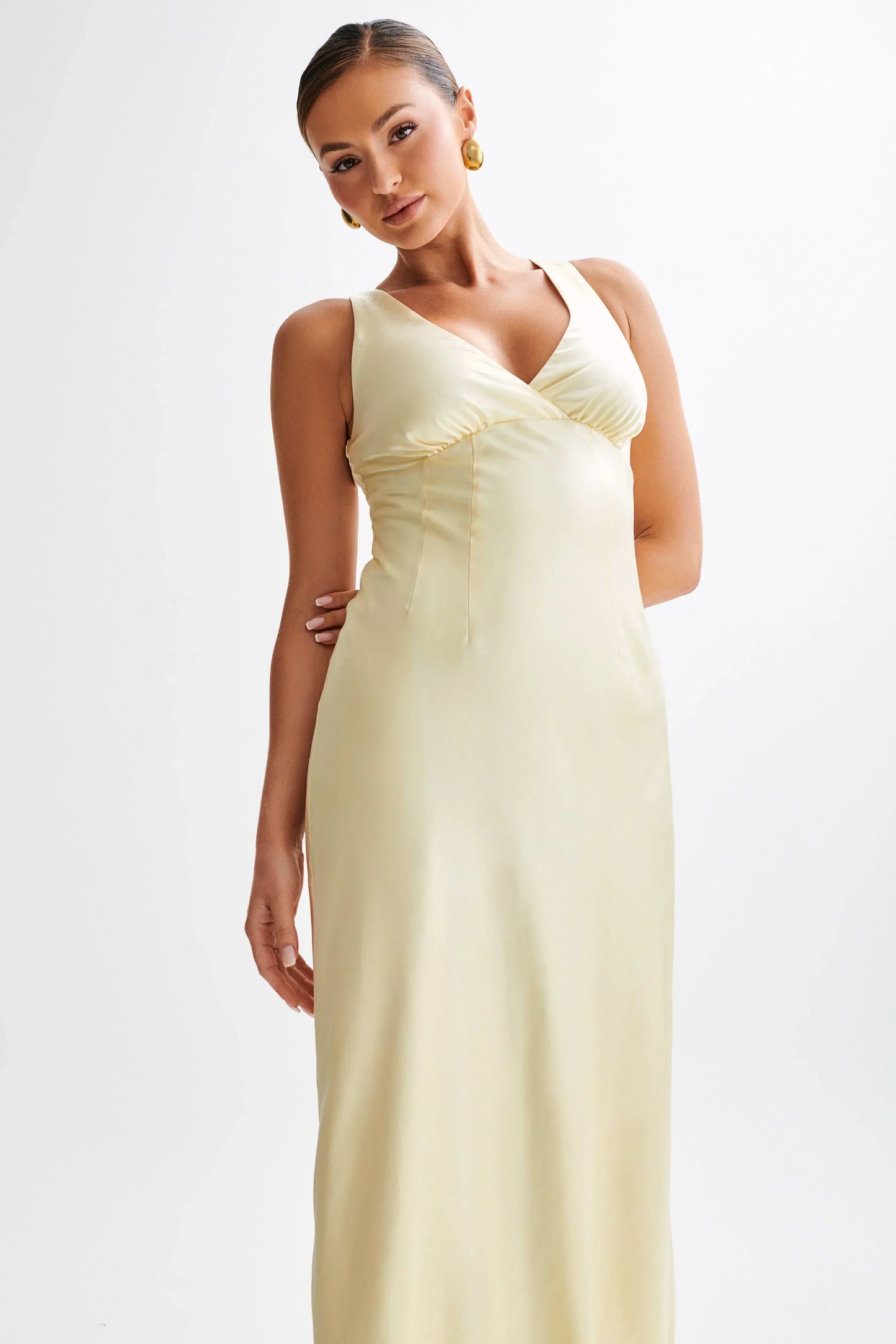 Meghan Satin Maxi Dress - Lemon Sorbet