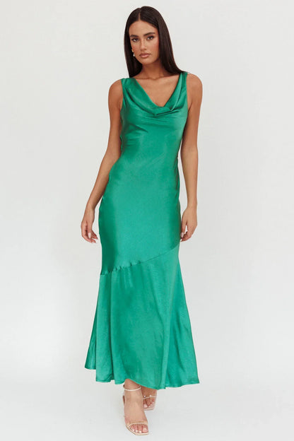 Cecilia Cowl Neck Drape Back Maxi Dress Emerald