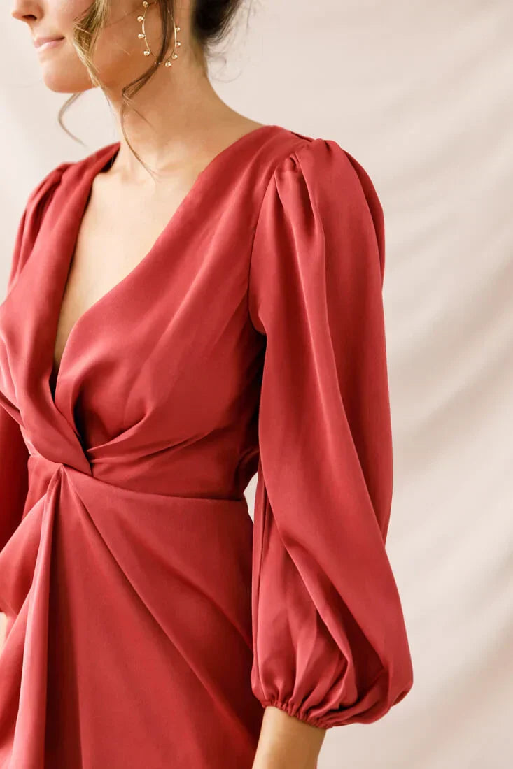 DeLisa Balloon Sleeve Mini Dress Rose