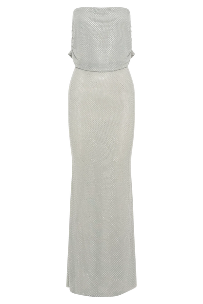 Arna Off Shoulder Diamante Maxi Dress - Silver