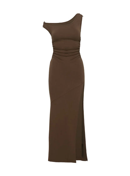 Rios One Shoulder Maxi Dress Brown