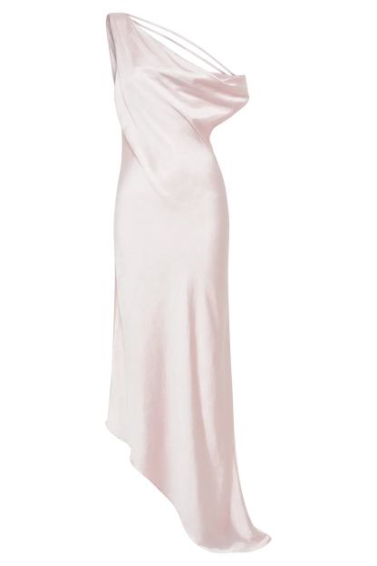 Yvette Slip Maxi Dress With Asymmetrical Hem - Pale Pink