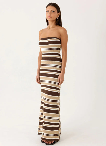 Antonie Knit Maxi Dress - Chocolate Olive Stripe