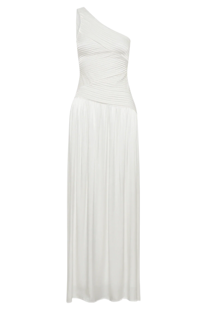 Jenna One Shoulder Pleated Maxi Dress - Ivory