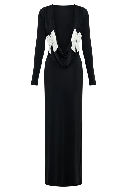 Bennett Slinky Long Sleeve Maxi Dress - Black/White