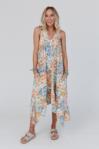 The Nest Ellie Ruffle Midi Dress - Brown Floral