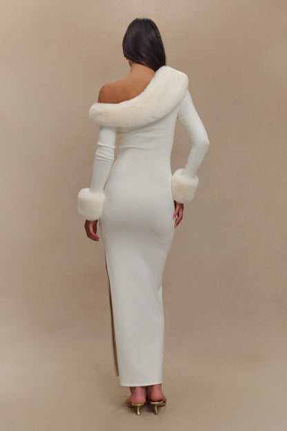Karleigh Faux Fur Knit Maxi Dress - Ivory