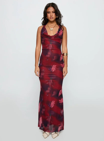 Vixyn Halter Maxi Dress Red Multi
