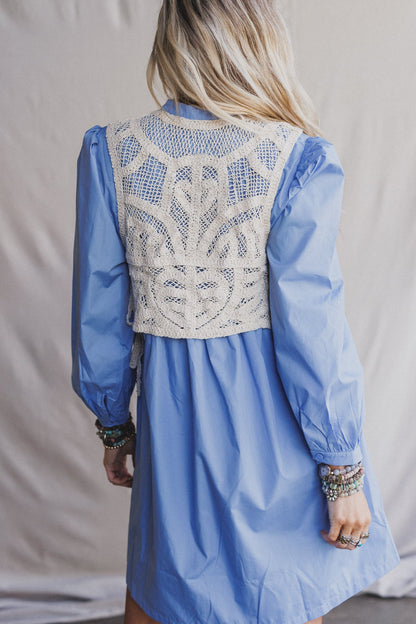 Sweet Edge Crochet Vest Tunic Dress - Light Blue