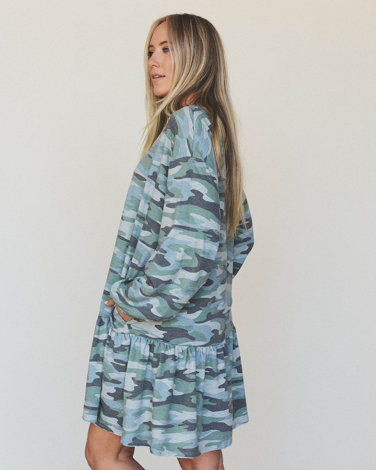 The Nest Jade Long Sleeve Mini Dress - Olive Charcoal