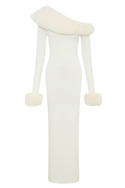 Karleigh Faux Fur Knit Maxi Dress - Ivory