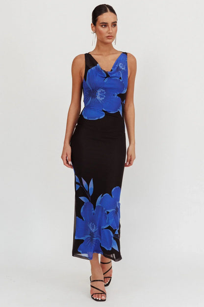 Cassiopeia Open Back Maxi Dress Hibiscus Blue