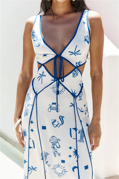 Seaside Charm Cutout Maxi Dress Blue