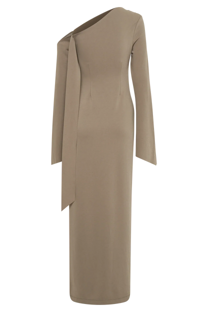 Nicola One Shoulder Crepe Maxi Dress - Mushroom