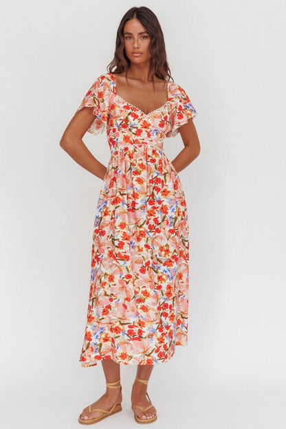 Carynna Flutter Sleeve Maxi Dress Floral Red