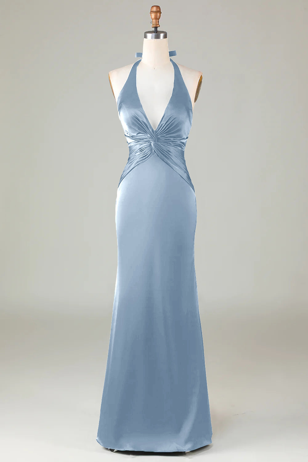 Mermaid Halter Dark Green Long Satin Bridesmaid Dress