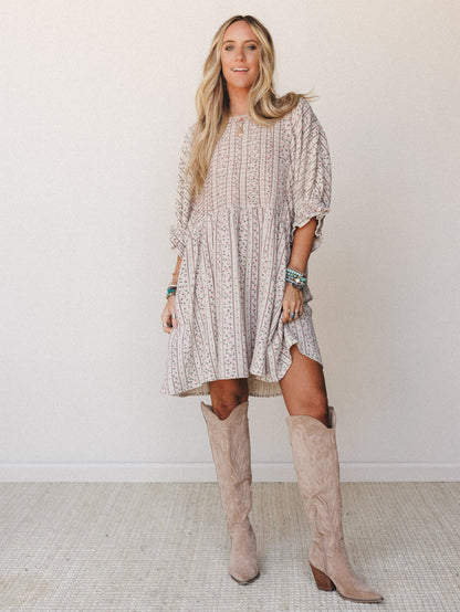 Quinn Puff Sleeve Mini Dress Floral - Sage Grey