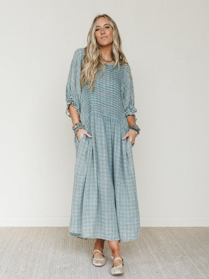 Quinn Puff Sleeve Maxi Dress - Faded Teal