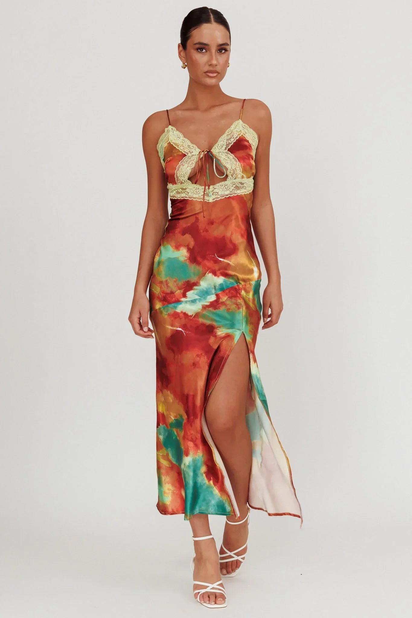 Saga Bust Keyhole Satin Maxi Dress Green