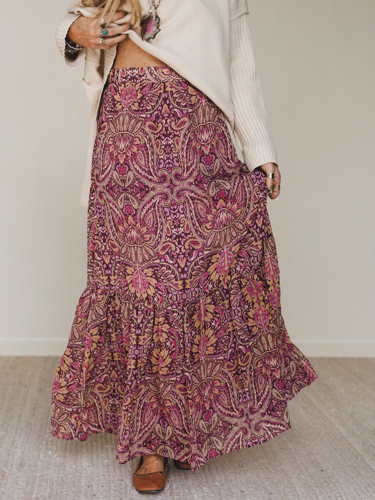 Printed Daydream Maxi Skirt - Purple