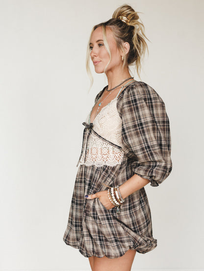 Plaid Revival Mini Dress - Natural