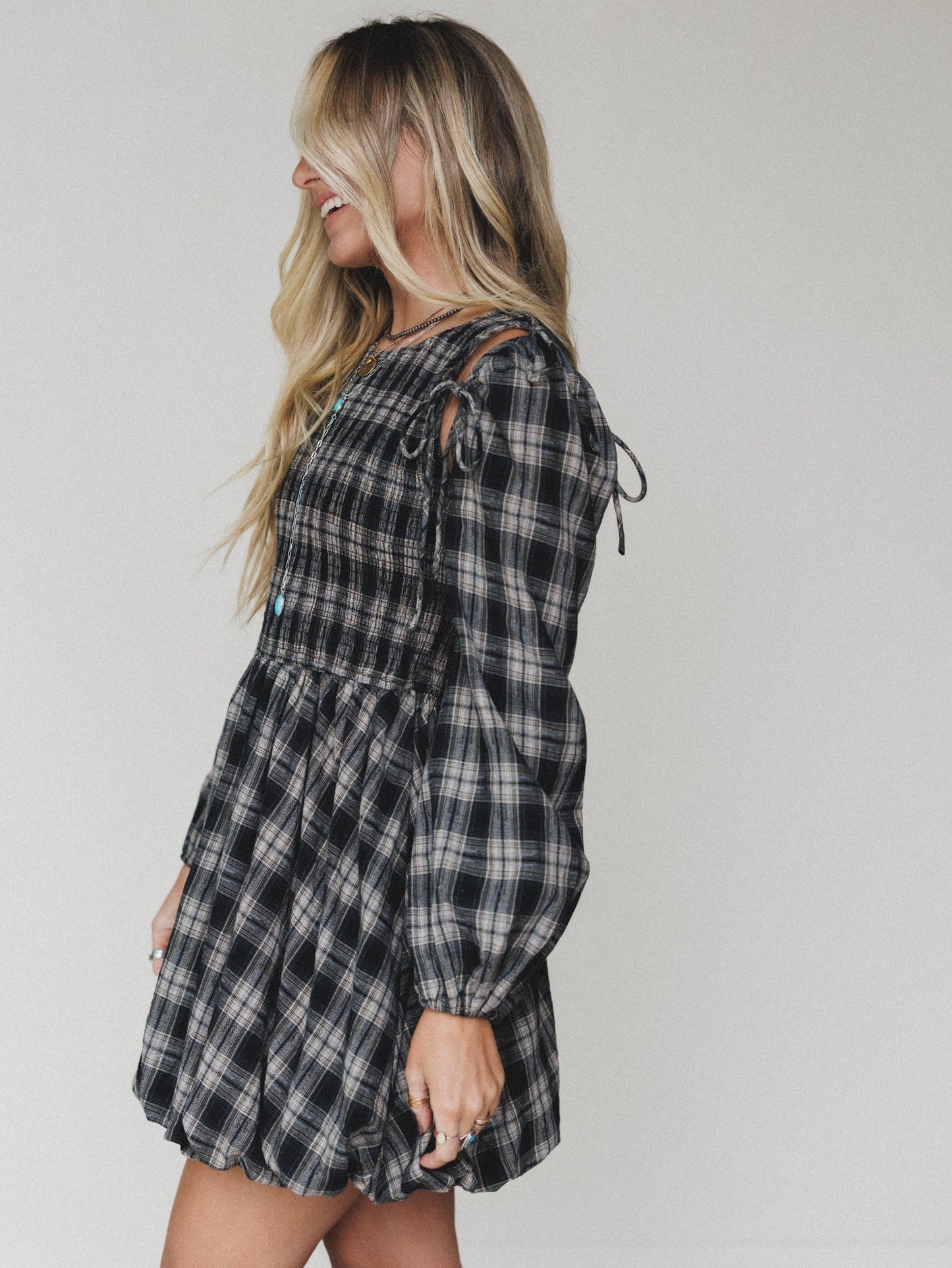 Sunset Rust Plaid Dress - Black